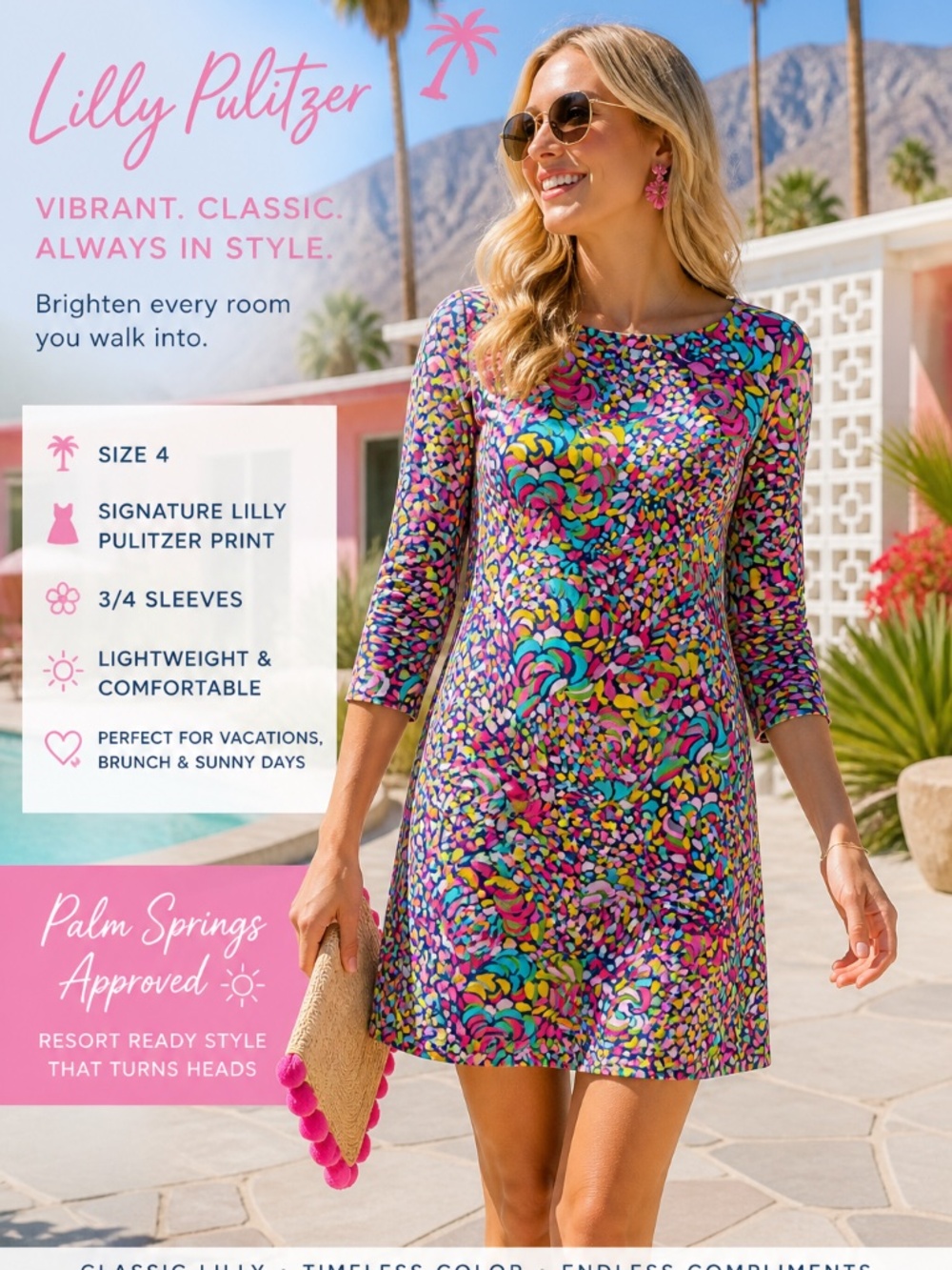 🎀 Lilly Pulitzer Vibrant Colorful Abstract Floral Print Dress – Size 4 🩵